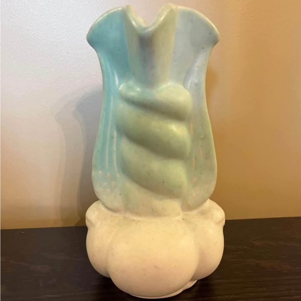 Vintage Niloak Art Pottery Winged Victory Vase Seafoam Green Craftsman